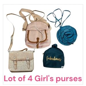 Lot Of 4 Stylish Girl's Bag Collection - Pink, Blue, Gold